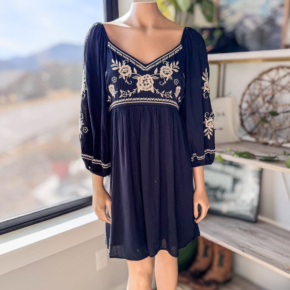 Savanna Jane, Black Embroidered Dress, Boho Style, Western Wear, Women's Large